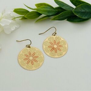 Matte Gold and Peach Medallion Drop Earrings - Women Jewelry